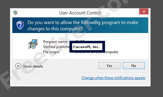 Screenshot where Cucusoft, Inc. appears as the verified publisher in the UAC dialog